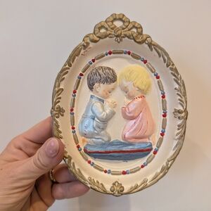 Vintage Praying Children Wall Plaque